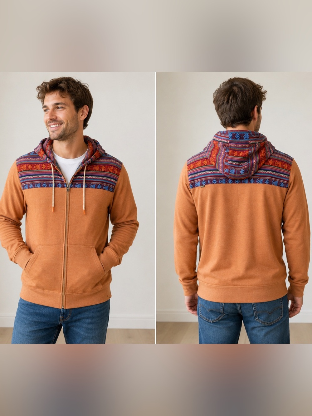 Howler Brothers Men’s Full Zip Hoodie Jacket Southwestern Aztec Brown Size L